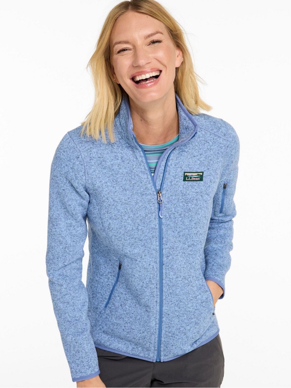 L.L.Bean Sweater Fleece Full Zip Jacket Seaboard Blue NWOT Size M Petite